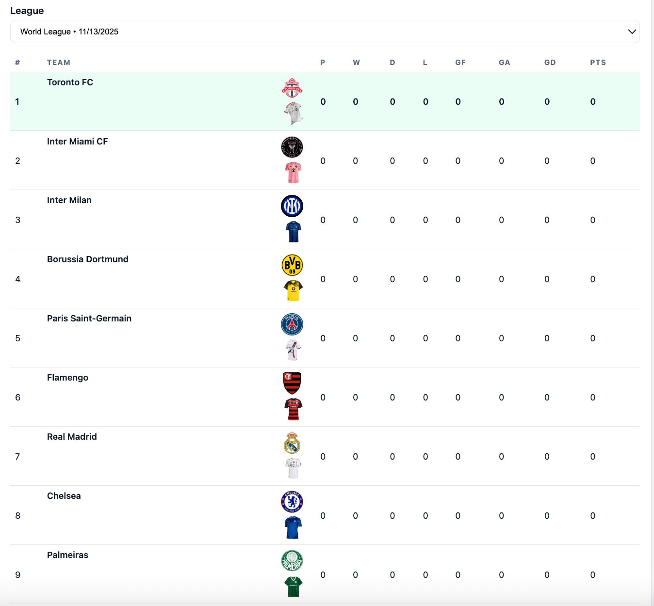 League fixture dashboard