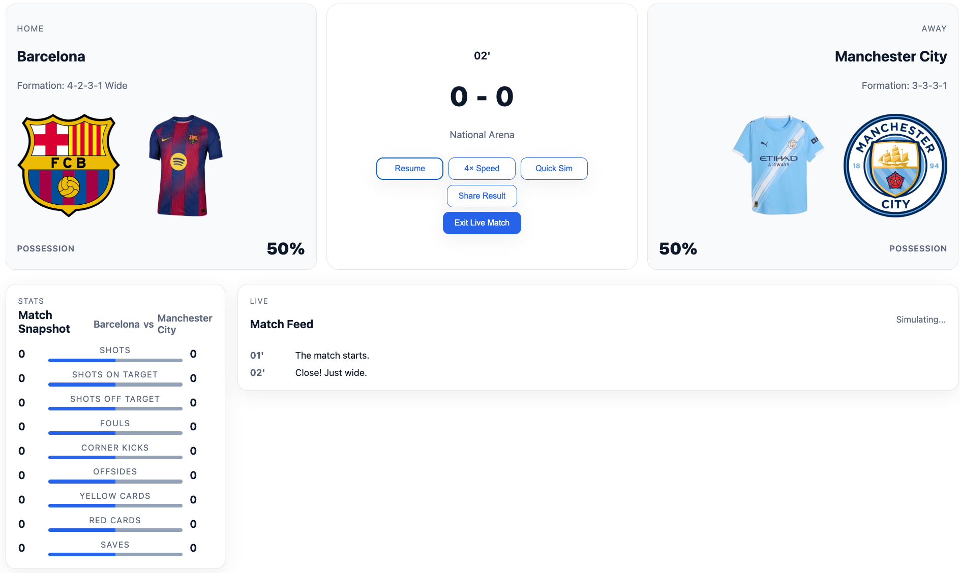 Quick Match simulation screen 5